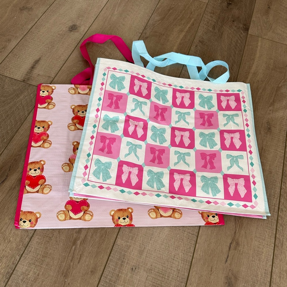 Homegoods TJMaxx Marshalls Valentines Day Teddy Bear & Pink Blue Bow Bags NWOT